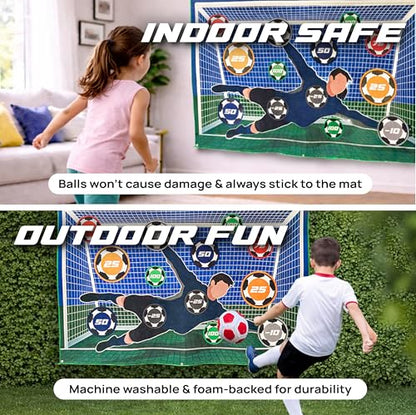 StickySoccer Indoor & Outdoor Soccer Game – Sticky Soccer Ball Target Mat for Kids - 6 Game Modes, 2 Inflatable Balls, Hook & Loop Straps & Carry Case - Boys & Girls Ages 4-12