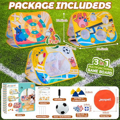 Giant 3 in 1 Bean Bag Toss Game for Kids, Toddler Outdoor Toss Toys for 2 3 4 5 6 7 8 Year Old Boys Girls, Family Party Supplies, Cornhole Party Carnival Games, Lawn Backyard Outside Birthday Gifts - style: Soccer goal Combo