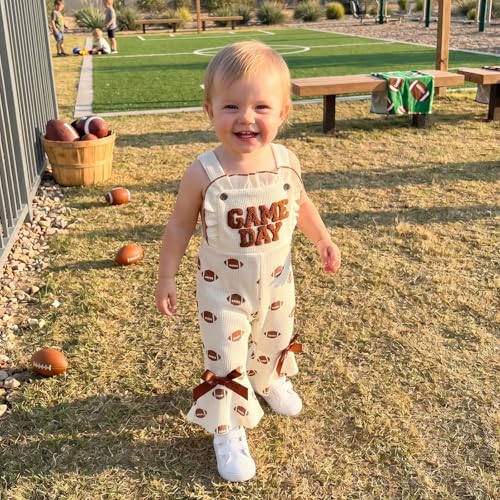 Toddler Baby Girl Football Outfit Game Day Bottom bell Overall Rugby Romper - size: 3-4T