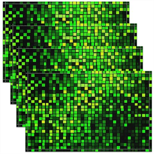 Erosebridal Black Green Pixelated Place Mat Set of 4 - Checkered Geometric Abstract Art Placemats, Gaming Gamer Table Mats 12x18 Inch for Kids Boys Girls, Plaid Neon Table Decor for Party Kitchen - color: Green Yellow Black