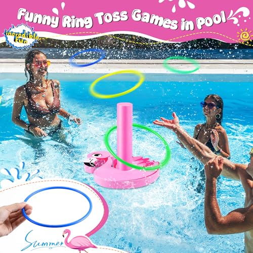 Hiboom Pool Ring Toss Games Toys, Swimming Pool Games for Adults and Family with 6 Pcs Throwing Rings, Water Foam Toss Float Toys for Summer Outdoor, Beach, Yard, Party(Flamingos) - style: Flamingos