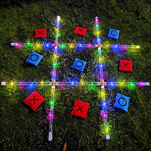 Outdoor Toss Games for Adult and Kids, Giant Tic Tac Toe Game with LED Light, Classical Board Yard Game Sandbag Game for Famlily, Party, Travel(4ft x 4ft)
