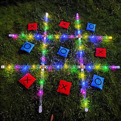 Outdoor Toss Games for Adult and Kids, Giant Tic Tac Toe Game with LED Light, Classical Board Yard Game Sandbag Game for Famlily, Party, Travel(4ft x 4ft)