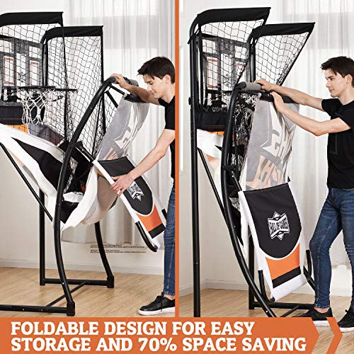 Hall Games Premium Arcade Basketball Shootout - Heavy-Duty Foldable Indoor Arcade Game with Shatterproof Pro-Style Backboard – 2 Player Foldable Basketball Arcade Game