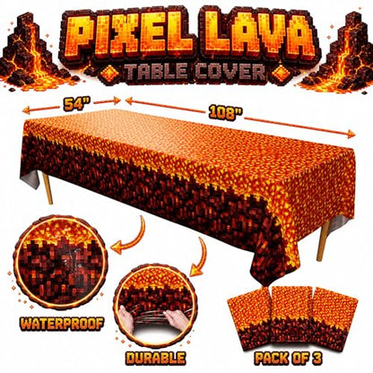 Blue Orchards Pixel Lava Tablecover (Pack of 3) 108" x 54" – Immersive Lava Themed Gaming Tablecloth, Accent and Backdrop, Gift Wrap, Lava Block Style Party Table Cover, Lava Rock Inspired - color: Pixel Lava (Pack of 3)