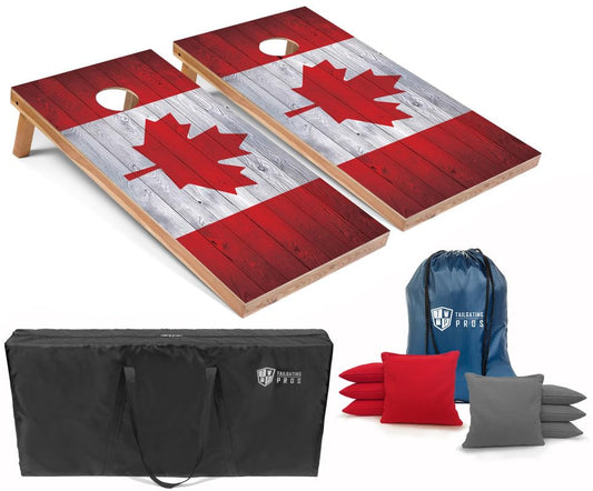 Tailgating Pros Regulation Cornhole Boards Flag Set - Includes 8 Bean Bags, Carrying Cases, and 4'x2' Corn Hole Toss Game - color: Canada Flag