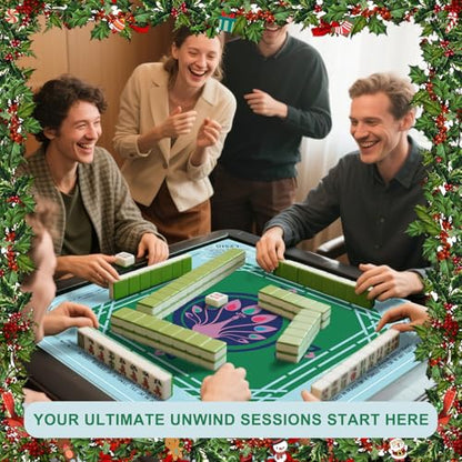 LZSIG Green Peacock Mahjong for Table with Printed Rules, 33×33 Inches | Anti-Slip, Waterproof, Noise-Reducing Table Cover for American Mahjong, Poker, Board Games , Dominoes, and Card Games - color: Cyan-1