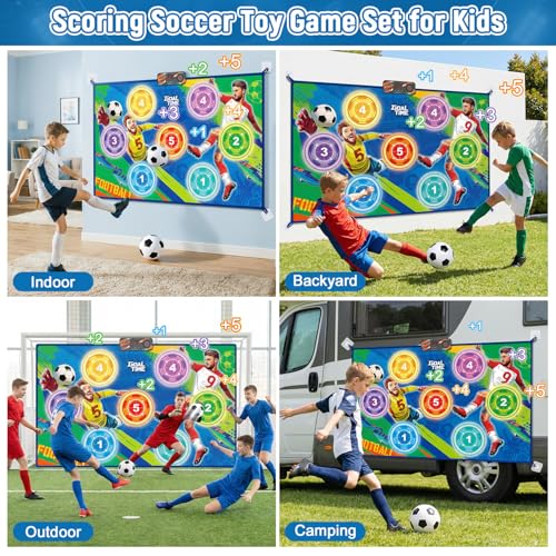 Electronic Scoring Soccer Toy Game Mat Set for Kids, Indoor Outdoor Toss Soccer Target Game with Real-Time Score, 2 Soft Soccer & Goal, Birthday Gifts for 3-5/6-8/8-12 Years Old Boys Girls