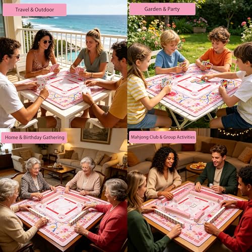 31.5 Inch Mahjong Mat for Table with Dice,2026 Mah jongg Card & Bag,Pink | Non Slip Noise Reduction Waterproof Travel Mahjong Mat for Poker Dominoes Game Night Gift for Women Mom Christma Mother’s Day - color: Pink