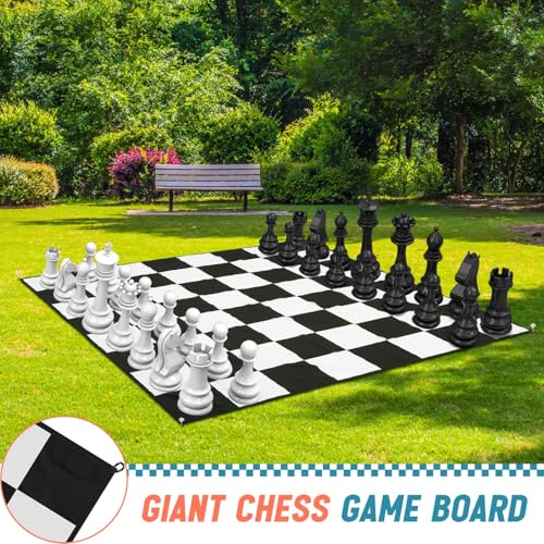 9x9ft Giant Chess Game Mat Nylon Board Mat for Outdoor with 4 Ground Nails and Storage Bag, Compatible with 25 37 49 Inch Giant Chess Sets and 10 Inch Large Checkers, Checker Not Included - size: 9x9ft