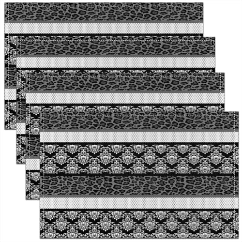 Feelyou Polka Dot with Leopard Print Placemats Set of 4 Black White Leopard Table Mats for Party Kitchen Dining Decoration Wild Animal Skin Texture Place Mat for Table Holiday Decor 18"x12" Washable - color: Polka Dot Leopard73