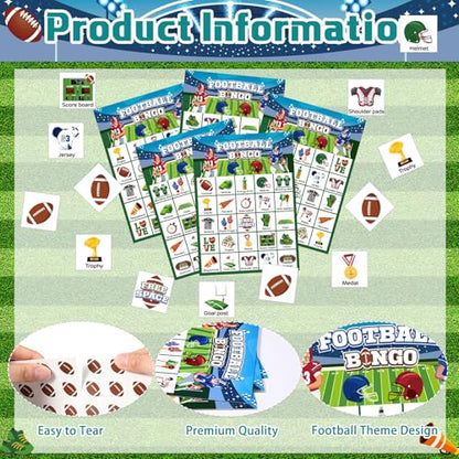 Liliful 35 Pcs Football Bingo Games 24 Players Bingo Cards Sport Theme Party Games for Adults Family Classroom Activities Birthday Party Favors Supplies - style: Football