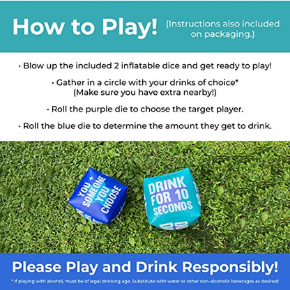 Giant Dice Drinking Game for Adults - Blow Up Dice PVC Inflatable and Reusable 2 Dice - 10" - Jumbo Dice for Indoor Outdoor Fun Games, Pool Parties, Lawn Floor Games
