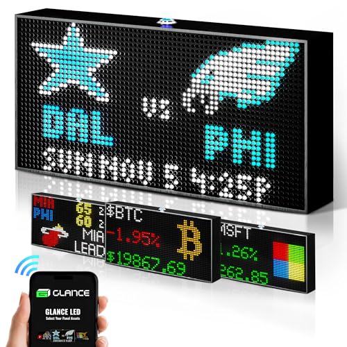 PANELFI Glance LED Ticker: Real-Time Sports, Stock & Crypto Updates|No Subscription Required|Smart Clock|Home, Office & Man Caves|Great Gift Sports Fans & Investors Black 13/inch x 7/inch SN2000 - size: 13" x 7"