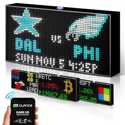 PANELFI Glance LED Ticker: Real-Time Sports, Stock & Crypto Updates|No Subscription Required|Smart Clock|Home, Office & Man Caves|Great Gift Sports Fans & Investors Black 13/inch x 7/inch SN2000 - size: 13" x 7"
