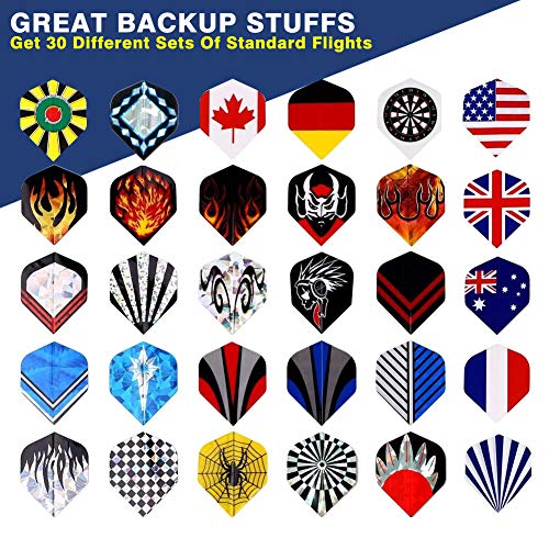 Tezoro Standard Dart Flights sets 30 sets 90 pcs Durable Replacement Dart Accessories Parts Supplies, Rich Variety of Designs Tail Wing