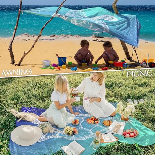BYDOLL Beach Blanket Waterproof Sandproof Large Sand Free,78''X81''/10'X9' Oversized Sandless Lightweight Blanket Picnic Mat for Beach Travel Camping Hiking with Stakes - color: Sea Turtle, size: 78"X81"
