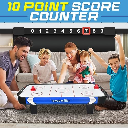 SereneLife 40" Air Hockey Game Tabletop, w/Fastest Game Play Upgraded 110v Motor, Built-in Score Tracker & Puck Dispenser, Accessories