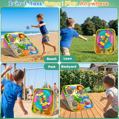 Bean Bag Toss Game for Kids - Cornhole Board Outdoor Toys for Toddlers -Party Activities Carnival Outside Yard Backyard Beach Lawn Games Toy for Kid Boys Girls Age 3 4 5 6 7 8 Year Old Birthday Gifts - style: Animal