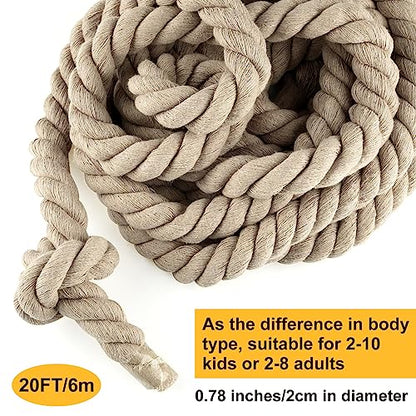 NEBURORA 20FT Tug of War Rope for Adults Outdoor Games Field Day Family Reunion Summer Outside Yard Backyard Lawn Camping Picnic Carnival Party Games Khaki - color: Khaki