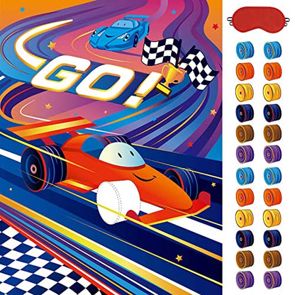 WERNNSAI Pin The Wheels on The Car Games - Car Birthday Party Supplies Race Cars Party Games Poster with 24 Pcs Stickers for Kids Boys Baby Shower Classroom Activities - style: Racing Car