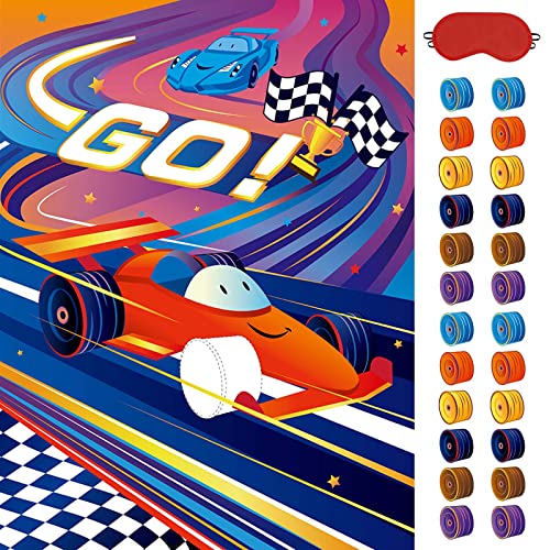 WERNNSAI Pin The Wheels on The Car Games - Car Birthday Party Supplies Race Cars Party Games Poster with 24 Pcs Stickers for Kids Boys Baby Shower Classroom Activities - style: Racing Car
