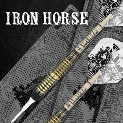 DW Ironhorse Brass Soft Tip Darts, 18G / 20G | Pixel Tip Dart Set with Storage Case Wallet, Black & Gold Darts, Plastic Tips, Professional Darts Accessories