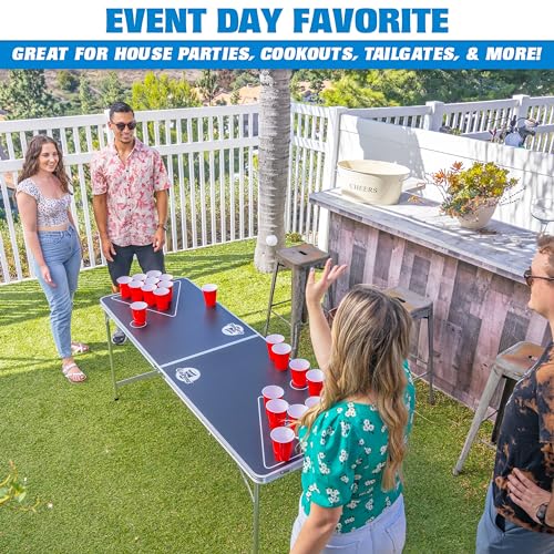 GoPong 6-Foot Cup Pong Table - Portable Folding Small Table for Party Games | Perfect for Indoor and Outdoor Games - Flip Cup Table with 6 Seamless Balls for Perfect Bounce