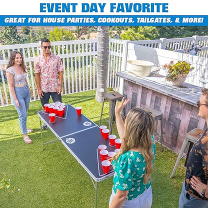 GoPong 6-Foot Cup Pong Table - Portable Folding Small Table for Party Games | Perfect for Indoor and Outdoor Games - Flip Cup Table with 6 Seamless Balls for Perfect Bounce