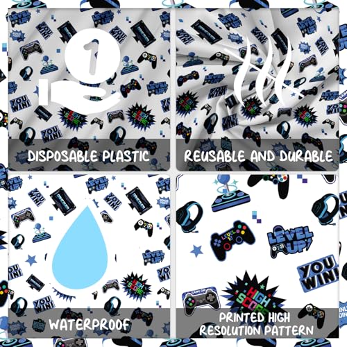 Blue Video Game Party Tablecloth Gamer Birthday Party Supplies Level Up Decorations High Score Video Gaming Theme Table Cover for Dining Banquet Fiesta Picnic Anniversary Wedding Party Decorations - size: Blue