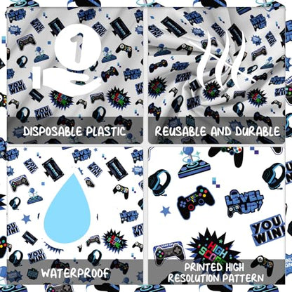 Blue Video Game Party Tablecloth Gamer Birthday Party Supplies Level Up Decorations High Score Video Gaming Theme Table Cover for Dining Banquet Fiesta Picnic Anniversary Wedding Party Decorations - size: Blue