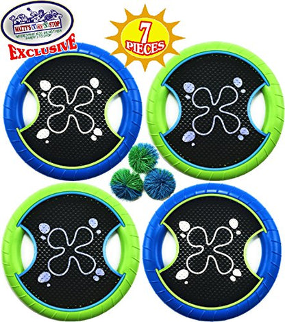 Matty's Toy Stop Deluxe Trampoline Extreme Paddle Ball Set for 4 Players - Includes 4 (12") Trampoline Paddles, 3 Rubber String Balls & Storage Bag
