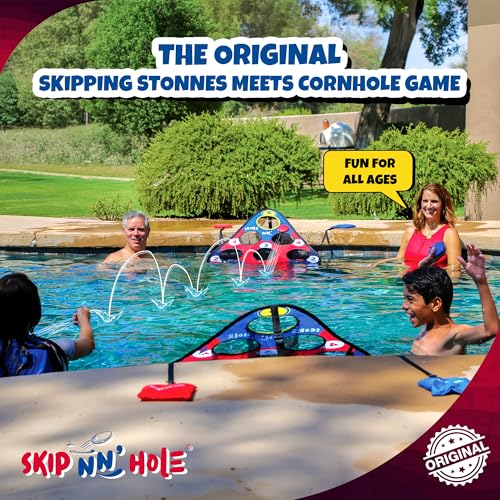 SKIP NN' HOLE Original Fun Stonne Skipping Meets Pool Cornhole Game Floating | for All Ages | Fun Swimming Pool Game for Adults and Family | Easy Setup, Durable, Portable Water and Lake Toy |