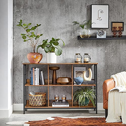 VASAGLE Bookshelf, Cube Shelf, Console Table, TV Stand with 6 Storage Cubes, for Office, Living Room, Bedroom, 13 x 47.2 x 31.5 Inches Industrial Design, Rustic Brown and Black ULLS104B01 - size: 13"D x 47.2"W x 31.5"H