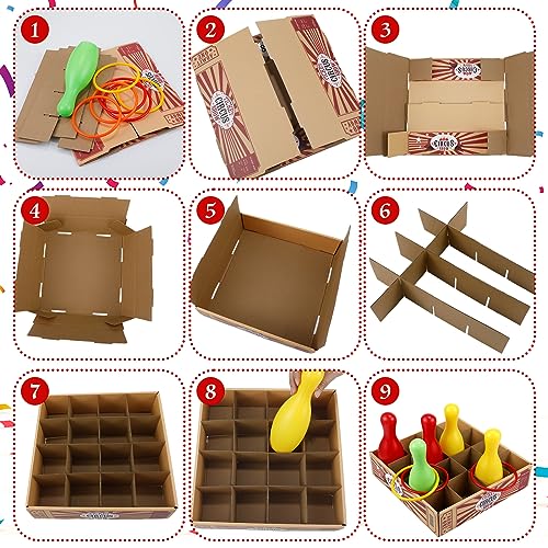 Wettarn Carnival Bottle Toss Game Ring Toss Games, Include a Circus Ticket Box 6 Plastic Bottles and 6 Throw Rings for Summer Carnival Outdoor Backyard Beach Party Activities