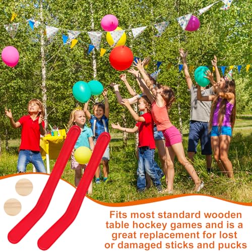 Soulchen 2 Sets Replacement Hockey Sticks and Pucks for Classic Wooden Tabletop Games Hockey Game Slap Shot Extra Accessories for Family Adults Kids Children - color: Red