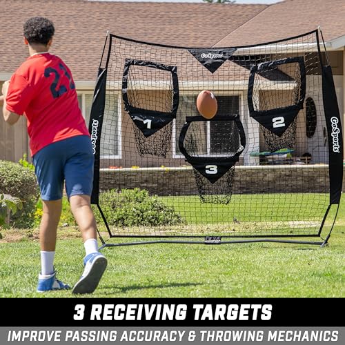 GoSports Football Throwing Net - 8 x 8 ft or 6 x 6 ft Nets - Choose Black or Red - color: 6 x 6 ft Black