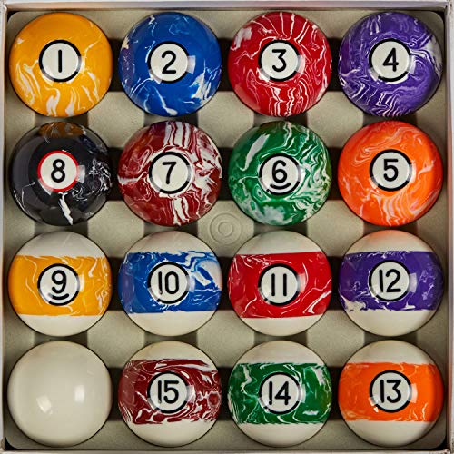 Collapsar Deluxe 2-1/4" Billiard Pool Balls Marble-Swirl Style Billiards Ball Complete 16 Ball Set (Several Style Available) - style: White Marble With Black Circle