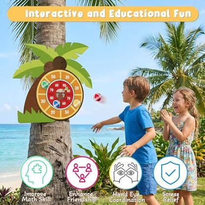23" Hawaii Dart Board Set,Palm Tree Dart Board with Sticky Balls,Tropical Party Supplies Summer Dart Shooting Indoor Outdoor Games Party Supplies with 12 Stick Balls, Hook