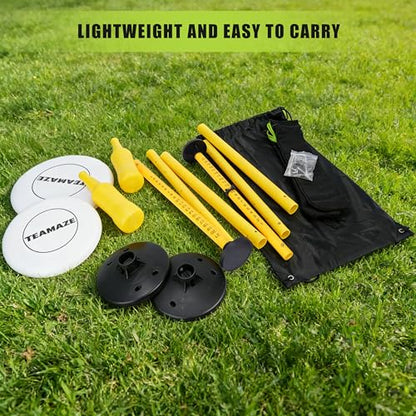 Flying Disc Game Set with Height-Adjustable Poles & Score Tracker, Outdoor Bottle Toss Game for Beach, Lawn, Camping, Polish Horseshoes Set for Family & Friends Party Games