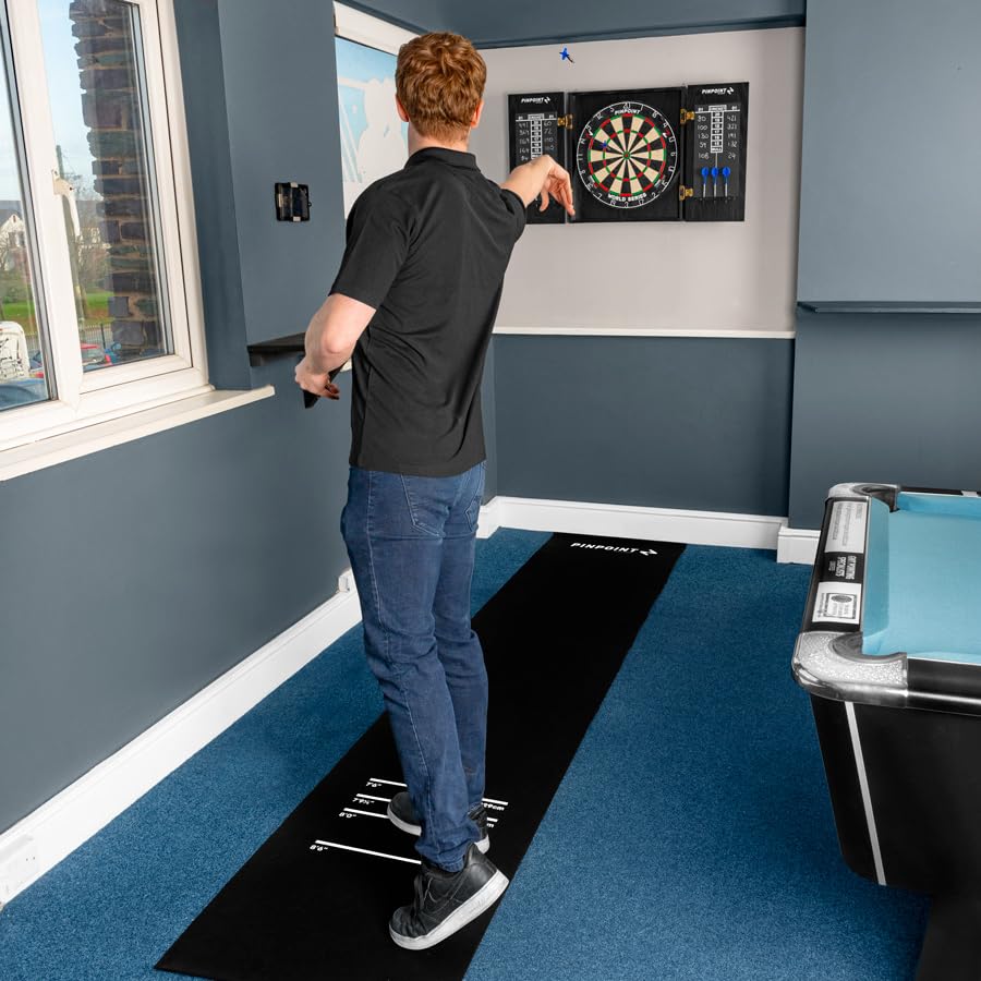 PINPOINT Professional Darts Mat | 4 Throwing Lines Distance with Oche System | 118in x 62in