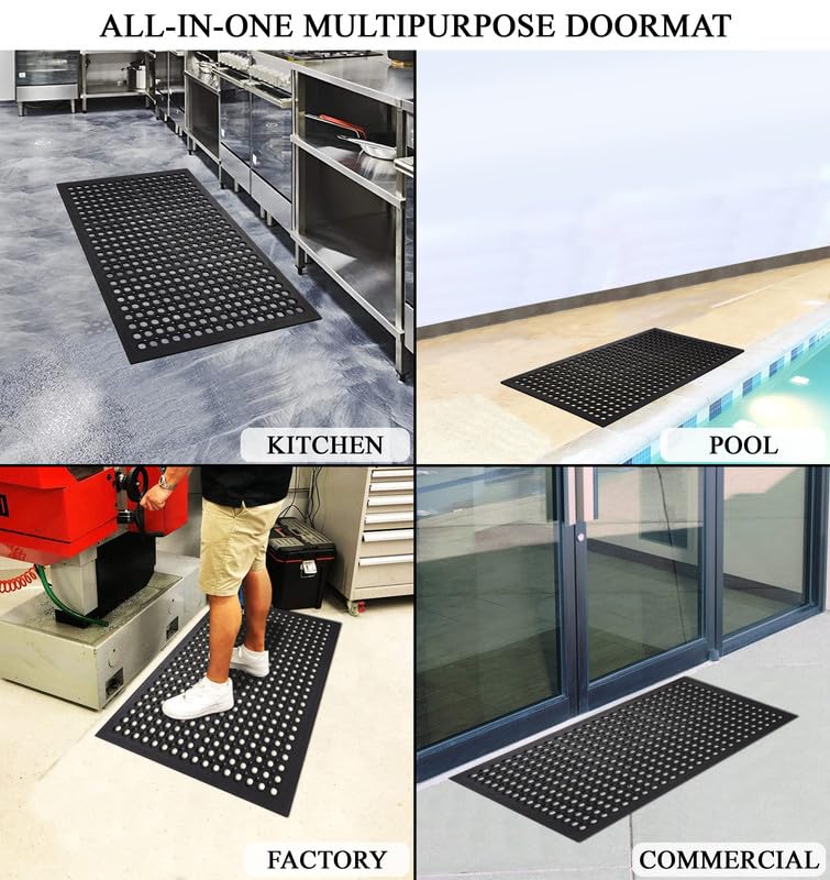 A1HC New All Purpose Anti Fatigue Versatile Rubber Floor Non-Slip Mat with Drain Holes, Perfect as Workplace Mat, Restaurant Kitchen Mat, Commercial Utility Garage Floor Mat - 32" x 47" (3 Pack) - size: 3 Pack - 47"L x 32"W x 0.6"Th