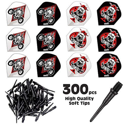 ONE80 Matt Black Soft Tips Replacement Dart Point 2BA Thread - 6 Pcs Durable Extra Thick Dart Flight