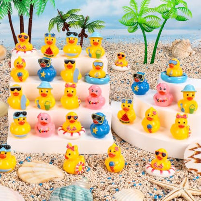 200 Pcs Summer Mini Resin Ducks 10 Styles Hawaii Beach Tiny Cruise Ducks to Hide Miniature Duck Figurines for Summer Swimming Pool Party Cruise Ship Game DIY Craft Cake Aquarium Desktop Decor - style: 200Pcs-Summer Ducks