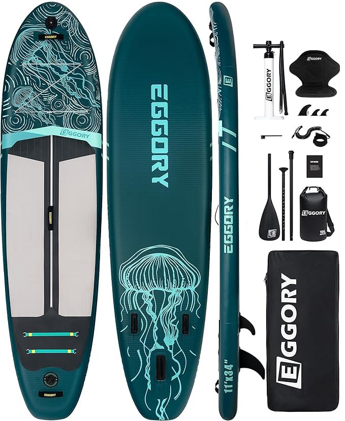 Inflatable Paddle Board,Stand Up Paddle Board Set, Extra Wide SUP Board with Removable Fin, Floating Paddle, Hand Pump, Waterproof Phone Pouch,Traveling Board - color: JF dark green /Kayak Seat