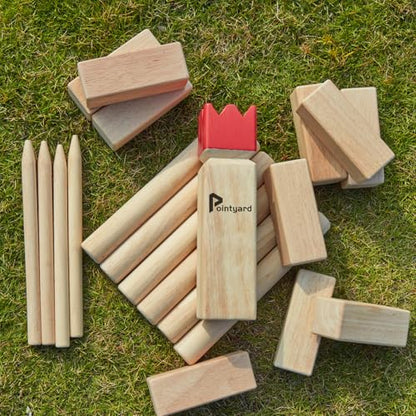 Kubb Yard Game Set Viking Chess Outdoor Hevea Hardwood Toss Game for Adults & Families - with 10 Blocks, 6 Batons, Carrying Bag | Perfect for Backyard Lawn Beach Party BBQ Camping - color: Red