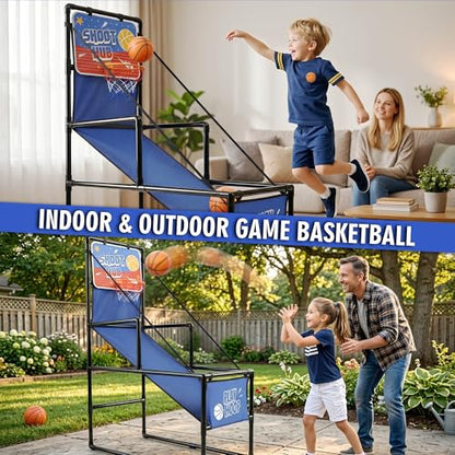 Single Shot Indoor Basketball Arcade Game, Foldable Basketball Hoop Stand with 2 Mini Balls & Pump for Family Indoor Play