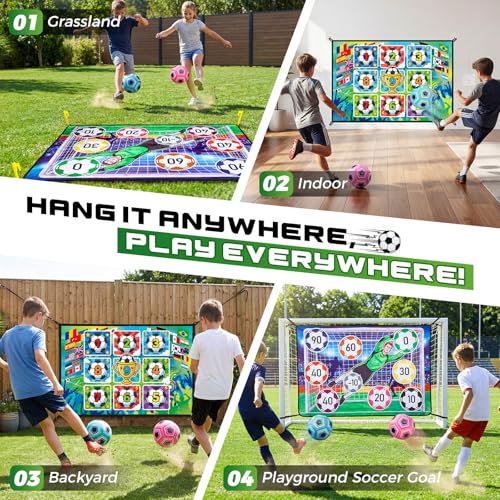 Trampoline Sticky Soccer Ball Game Accessories with 2 Inflatable Balls, Double Side Soccer Goal Target Attachment Fits 8 10 12 14 15 16 FT Trampoline, Indoor Outdoor Lawn Backyard Game