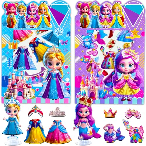 ZHOC Magnetic Dress Up Dolls for Girls, Princess Cute & Mermaid Magnet Dolls Dress Up Kits, [2 Pack] Travel Game Car Road Trip Airplane Activity Toys Birthday Gifts for Toddler Girls Ages 3-8 - color: Pink2
