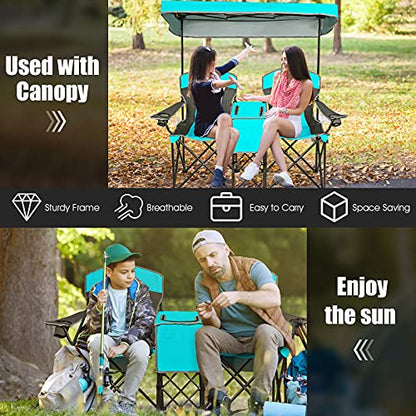 S AFSTAR Double Camping Chair w/Shade Canopy, 2-Person Folding Camp and Beach Chair with Mini Table Beverage Cup Holder Carrying Bag, Collapsible Camping Chairs for Garden Patio Pool Beach - color: Turquoise